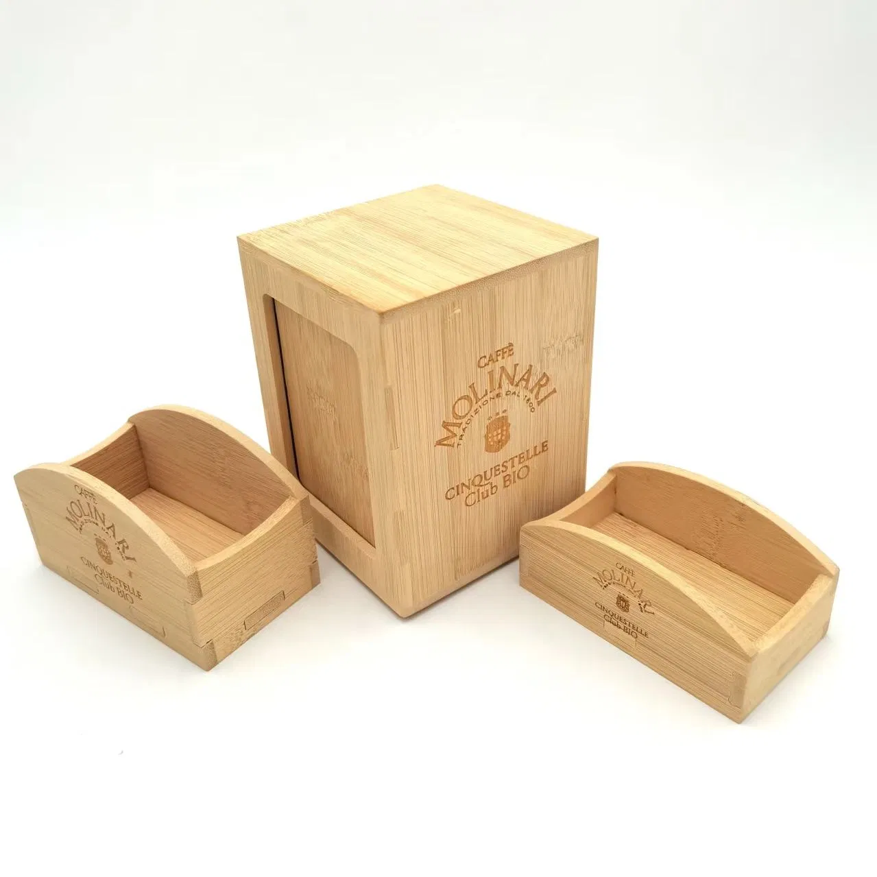 Sustainable Branding Bamboo Table Napkin Box Holder Sugar Tea Bag Box Set