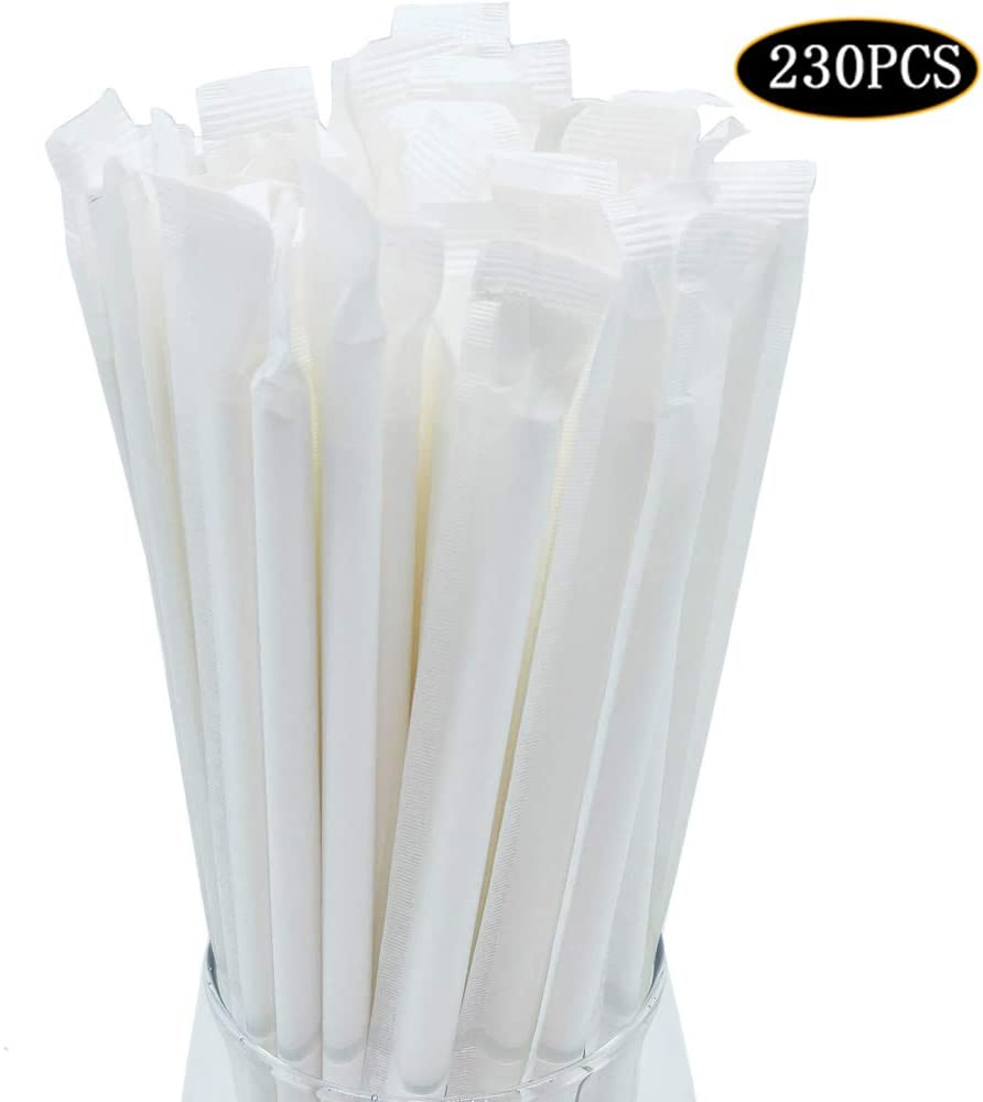Biodegradable Paper Straws Eco Friendly Drinking Straws Individually Wrapped for Crafts, Party, Birthday, Wedding, Restaurant, Bridal Showers