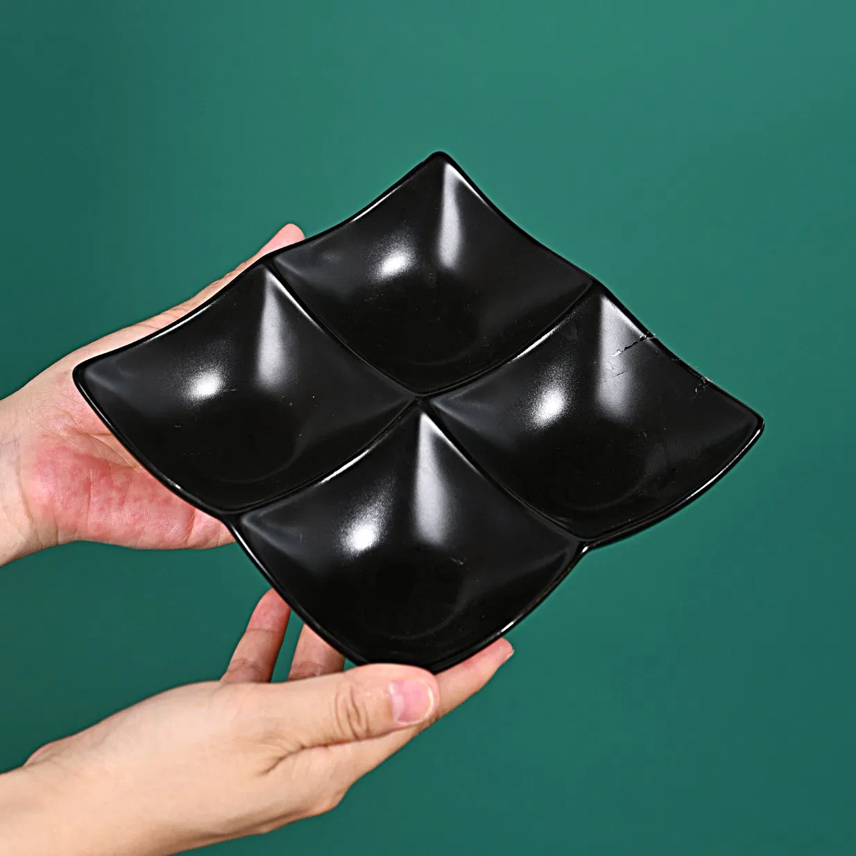 6.5 Inch Square Saucer Dish Ceramic Novelty Shaped Snacks Cake Sushi Compartment Tray 4 Divided Plate