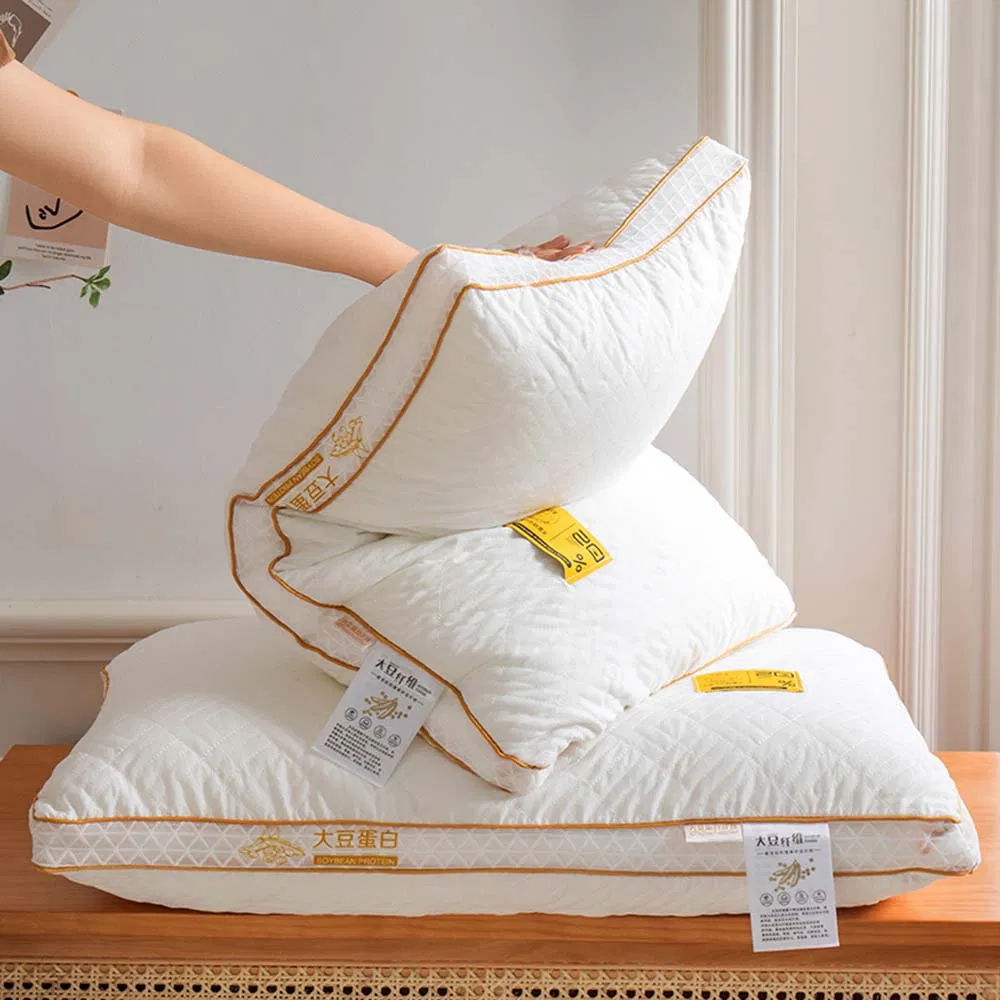 New Soy Protein Fiber Core Three-Dimensional Mite Resistant & Hypoallergenic Neck Protection Single Pillows for Quilted/Nap/Sleeping in Hotel/House/Dormitory