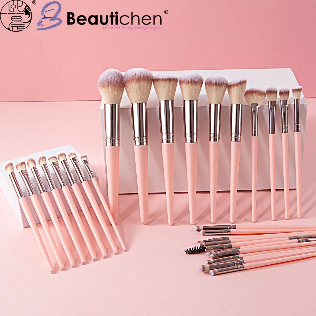 Beautichen 30-Piece Pink Makeup Brush Set – Soft Bristles & Silver Ferrule – Complete Cosmetic Brush Kit for Eyes, Face & Beginners