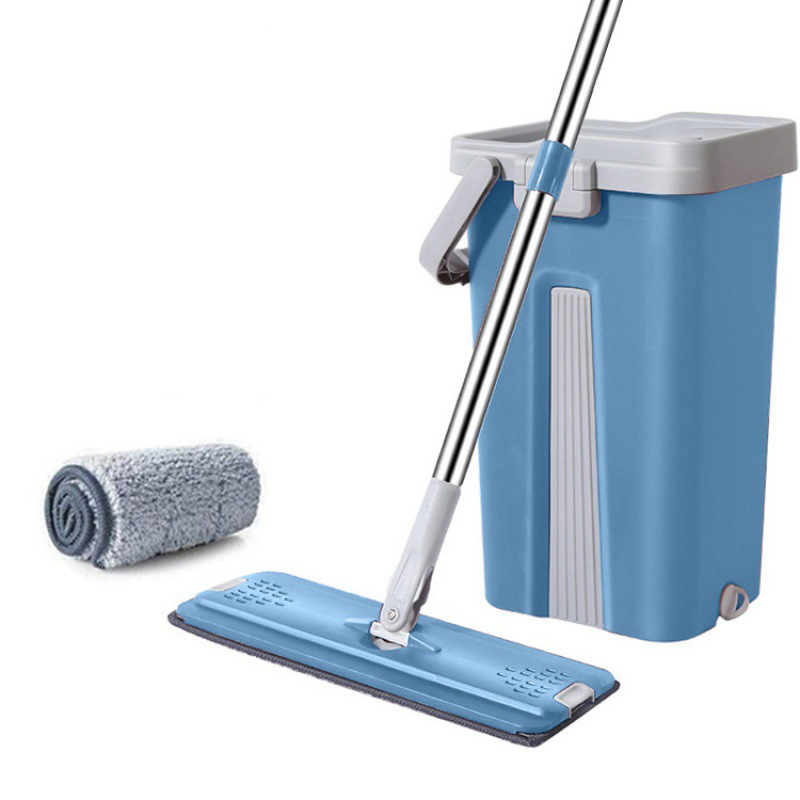 Самоотжимная плоская швабра с ведром для влажной и сухой уборки