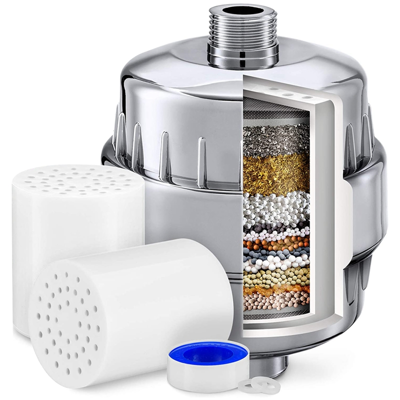 15 Stage Chrome Head Shower Water Filter for Hard Water Removes Chlorine Showerhead Filter