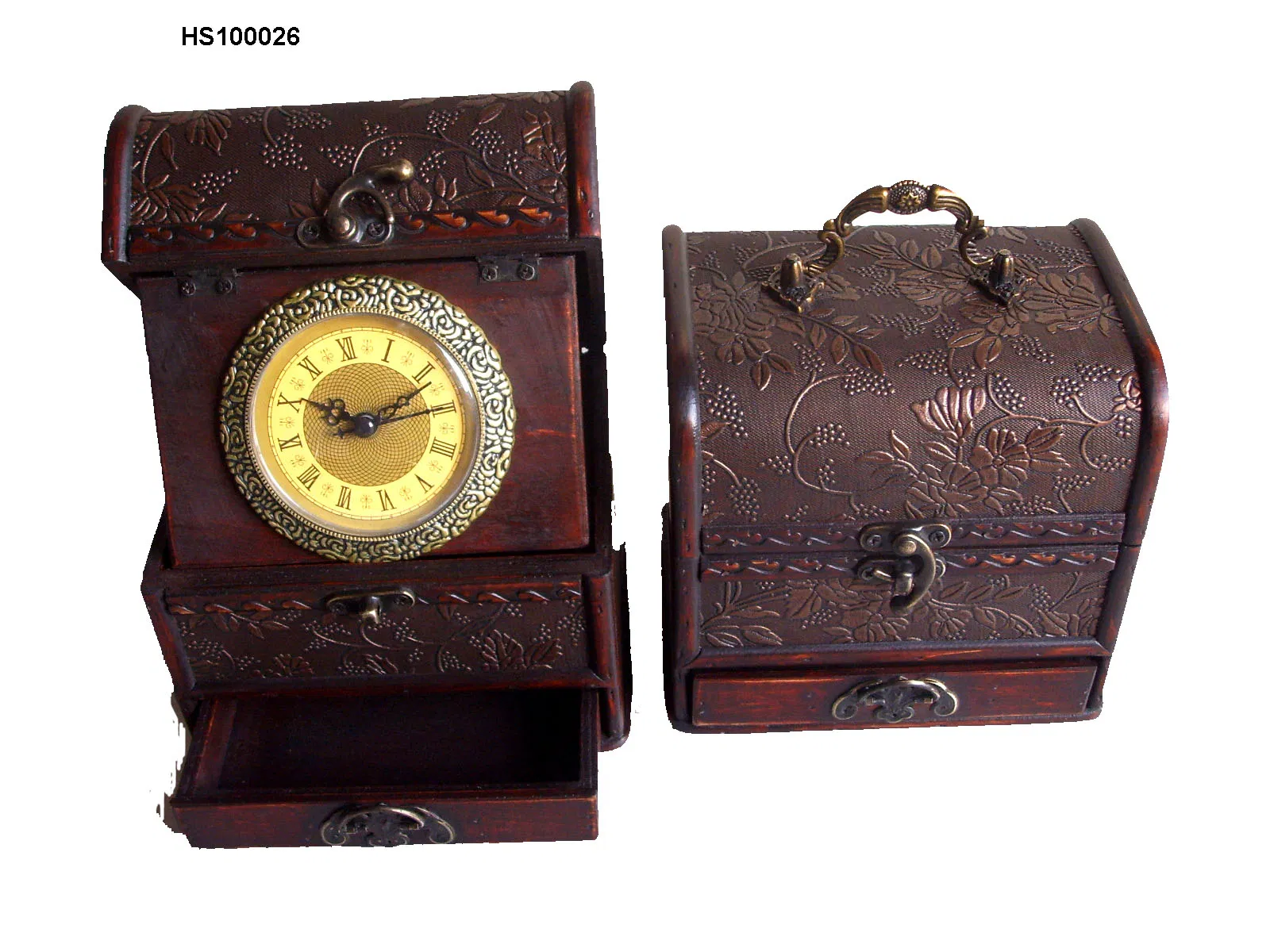 Antique Tabletop Clock & Jewelry Organizer Box Craft Clock with Drawer (HS100026) Vintage Wooden Decorative Clock with Storage Compartment