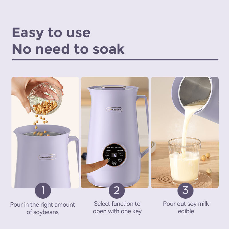 Ranbem Self-Cleaning Automatic Hot Liquid Soy Milk Soup Maker Machine Mini Soup Maker Electric Blender