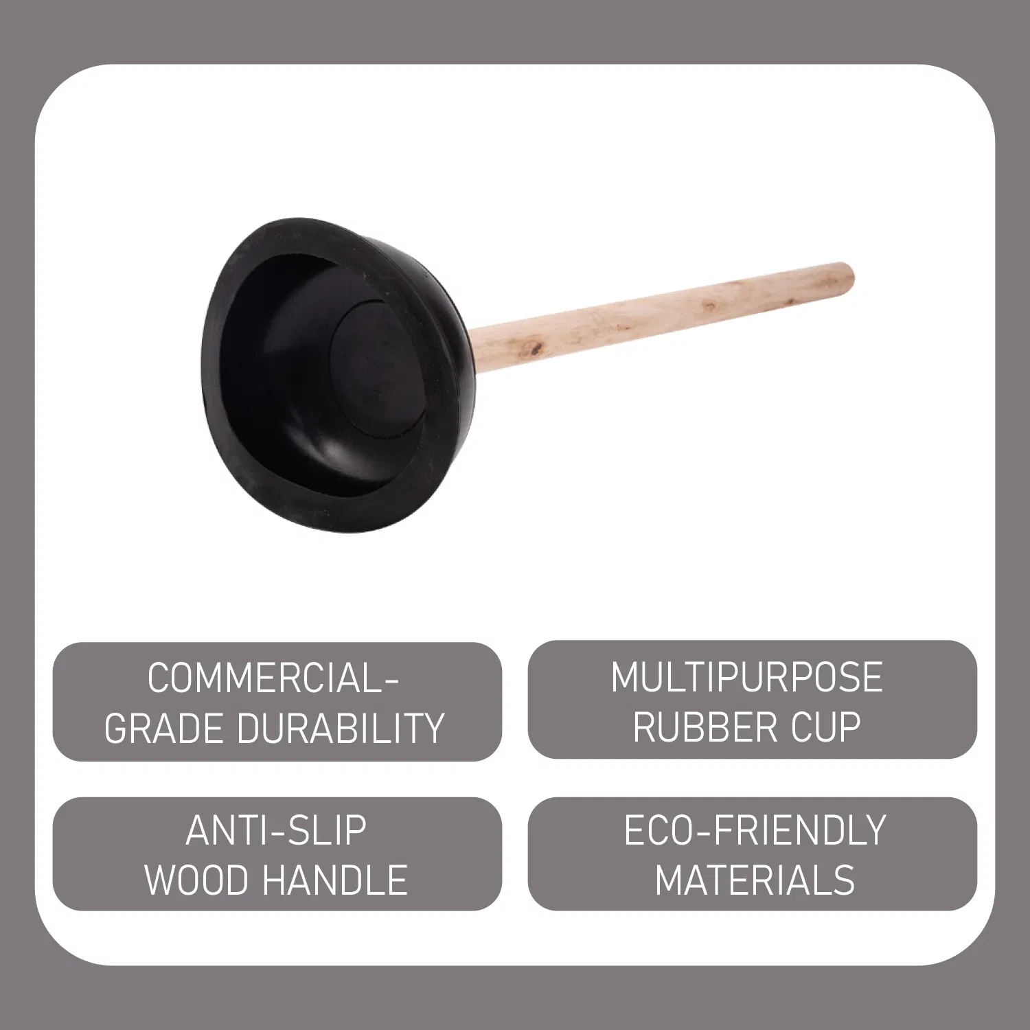 Wooden Handle Leather Toilet Unclogging Device Through Rubber Toilet Plunger