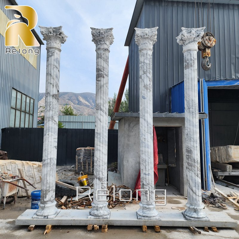 Classic Design Round Stone Pillars Hand Carved Natural Marble Roman Column