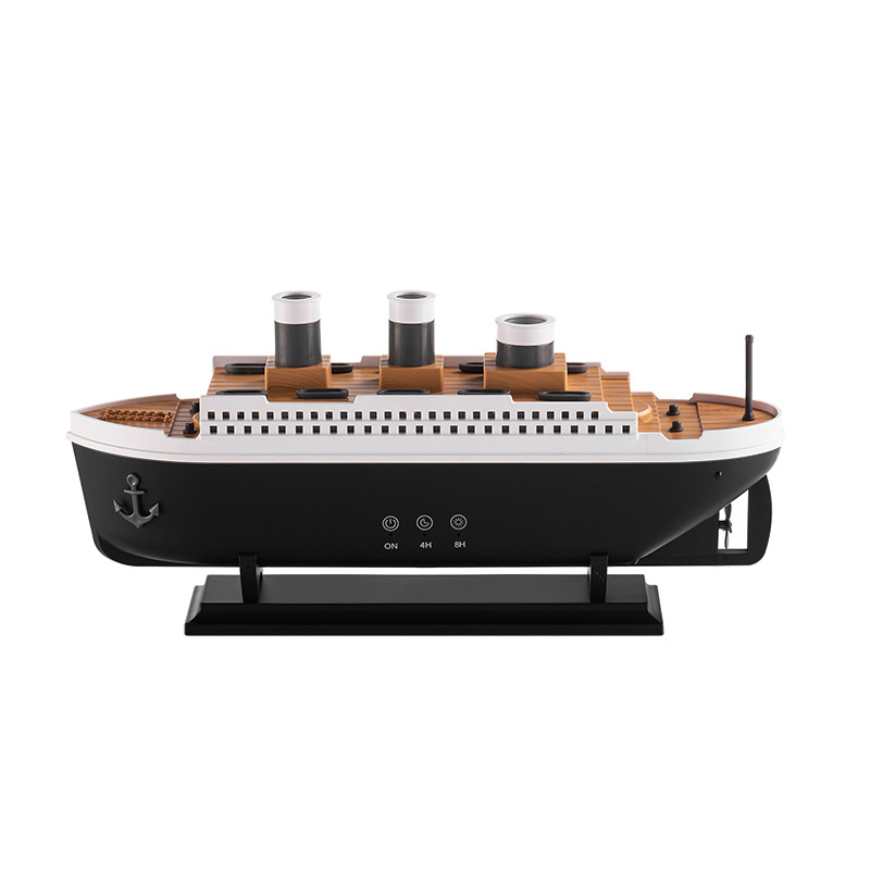 Creative Steam Ship Shaped Ultrasonic Aroma Diffuser with Volcano Mist Effect Multi-Functional Air Humidifier