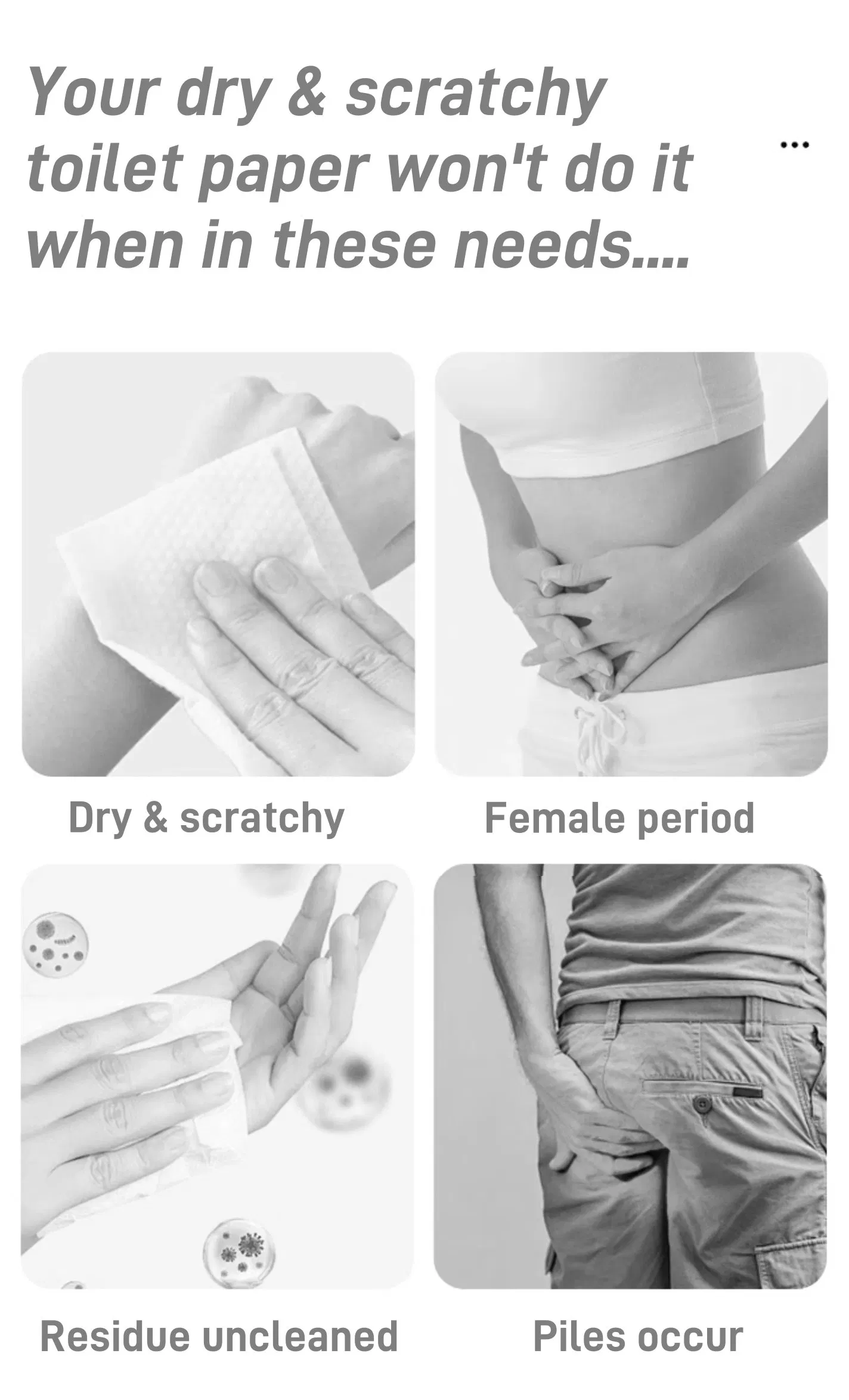 Flushable Adult Toilet Wipes, Fragrance Free, Biodegradable Material