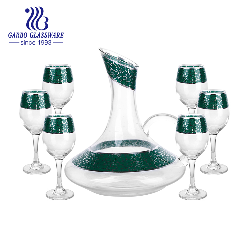 Stock 7PCS Glass Decanter Set Gold Decal Printing 1500ml Red Wine Glass Decanter with Glass Goblets Wine Glasses
