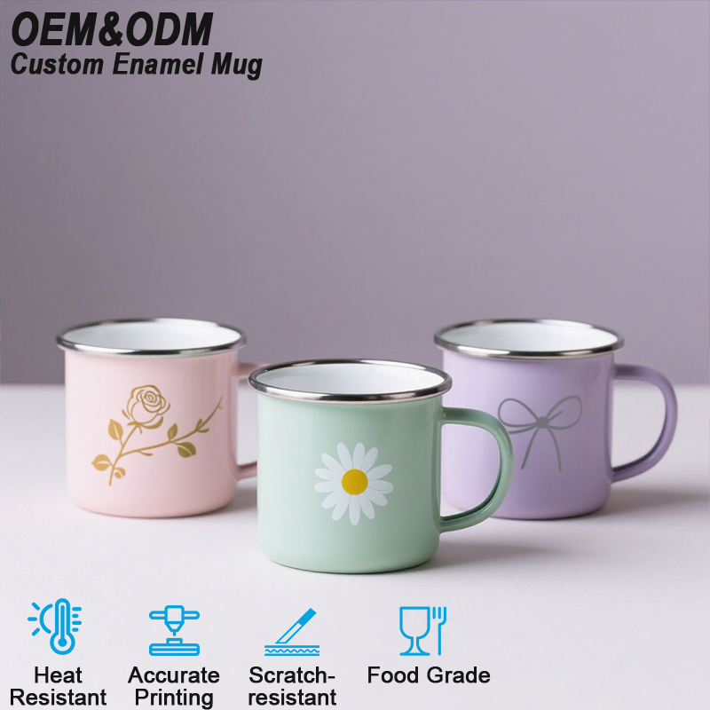 Pastel Color Gloss Finish Smooth Edge Enamel Mug for Boutique Gifts