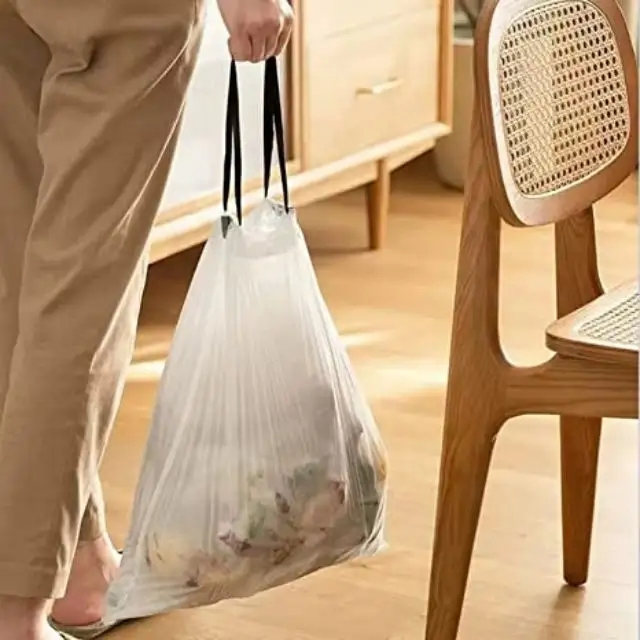 Eco Friendly Recycled Compostable PE Black Plastic Drawstring Trash Garbage Bag