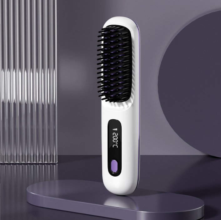 New Rechargeable Wireless Portable Curling & Straightening Comb, Ceramic Fast Heating Hair Brush, Negative Ion Lazy Straightener