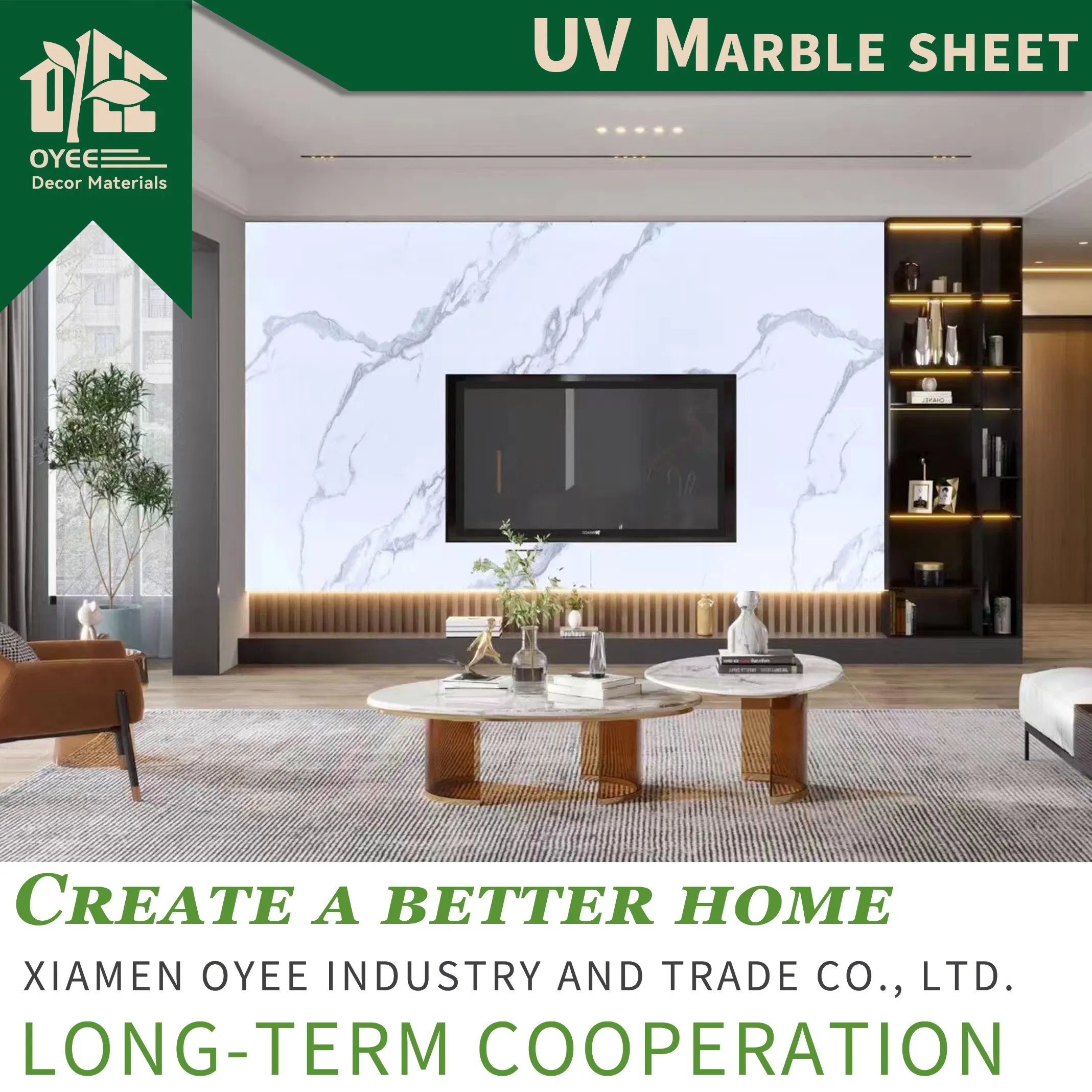 High Glossy Coated UV Surface Simulated Marble PVC Marble Wall Panel UV Sheet for Indoor