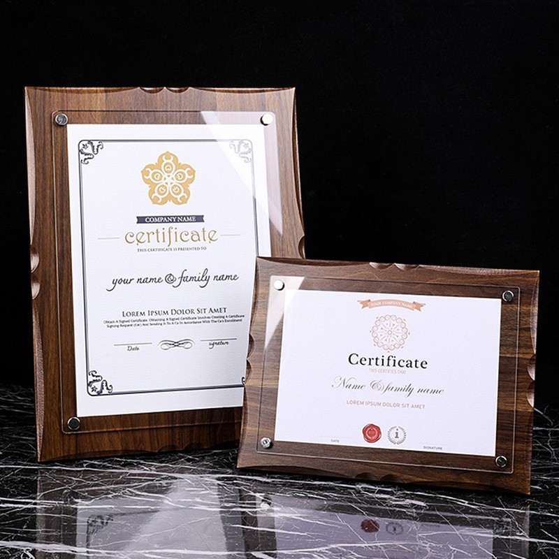 11X14 A3 A4 Custom Plexiglass Awards Frame Screw Down Holds Certificate Plaque Certificates Wood Floating Acrylic Plaque