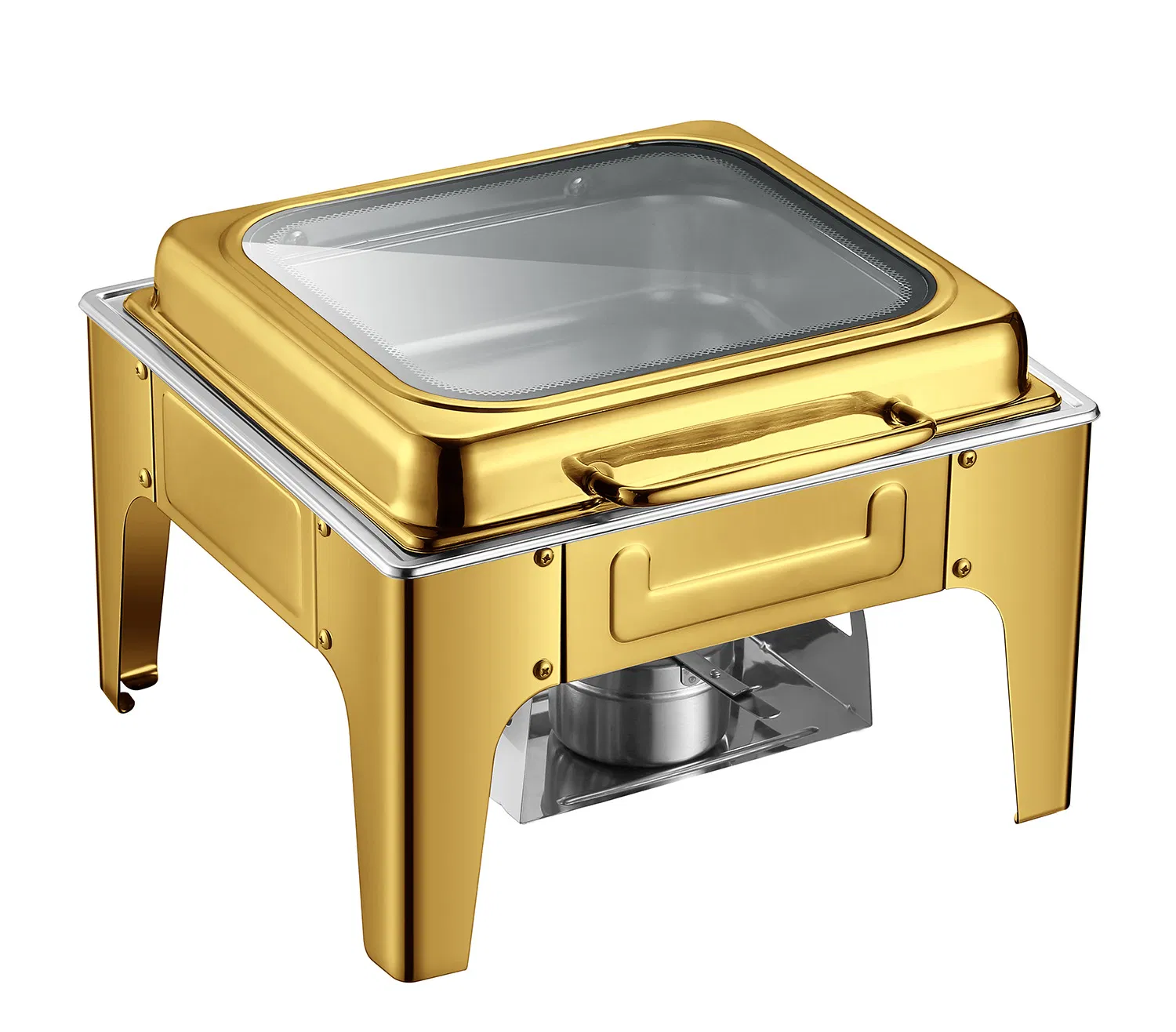 Commercial Grade Black Stainless Steel Buffet Warmer - Hydraulic Lift Lid with Full-Size Glass for Food Holding