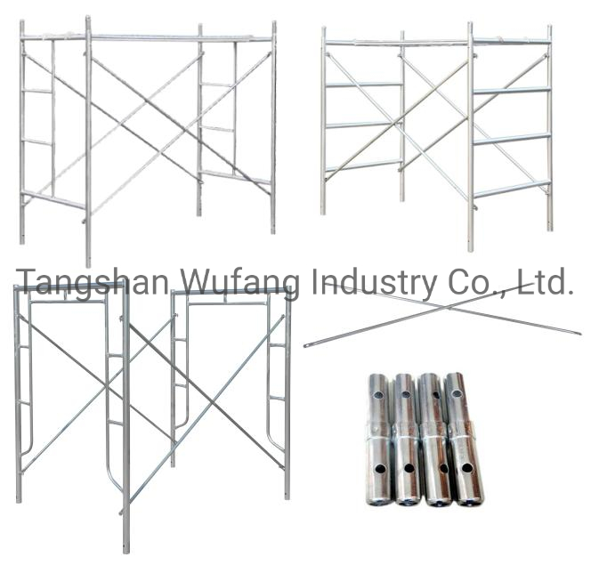 Pre Galvanized Steel Tubular Main Cross Brace Ladder H Type Frame Scaffolding