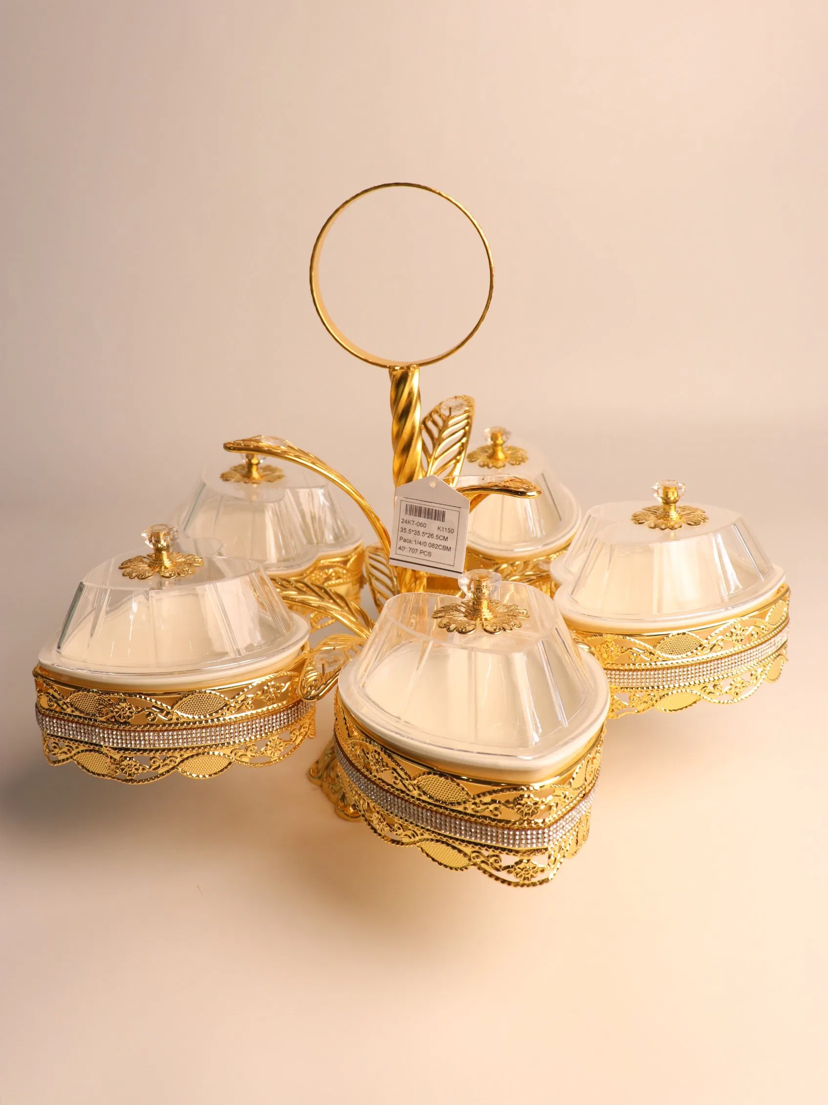 Elegant Fruit Tray with Gilded Ironwork and 5 Plastic Bowls