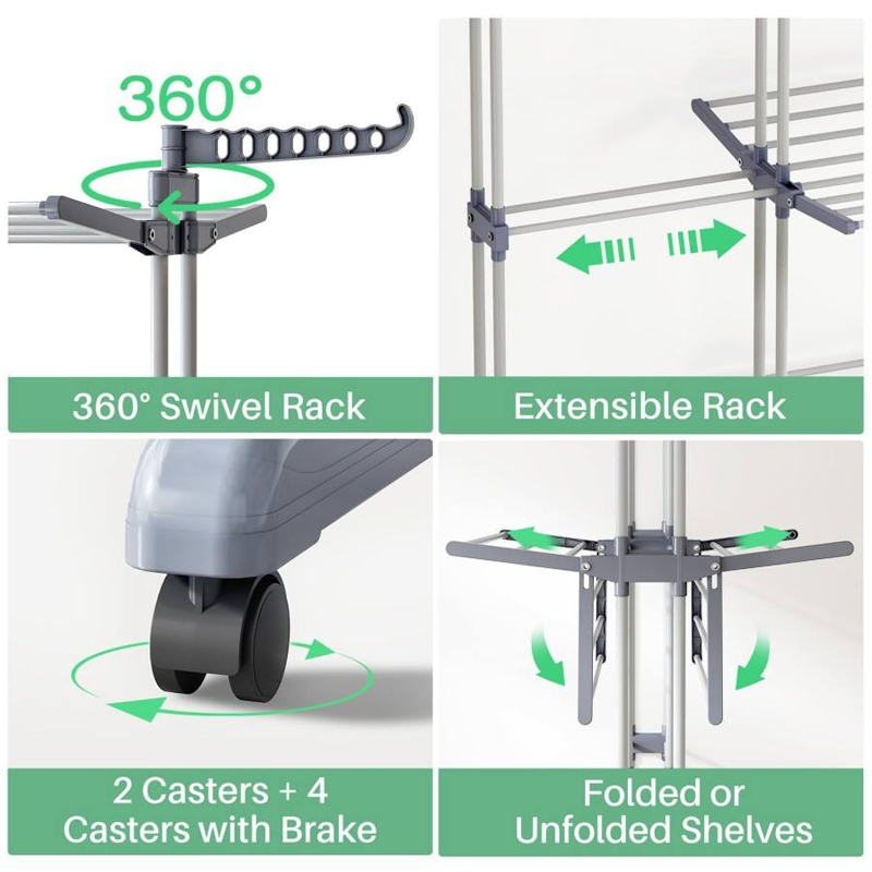 Sanipro High Quality 4-Tier Folding Clothing Hanger Indoor/Outdoor Multifunction Adjustable Clothes Drying Rack with Wheels