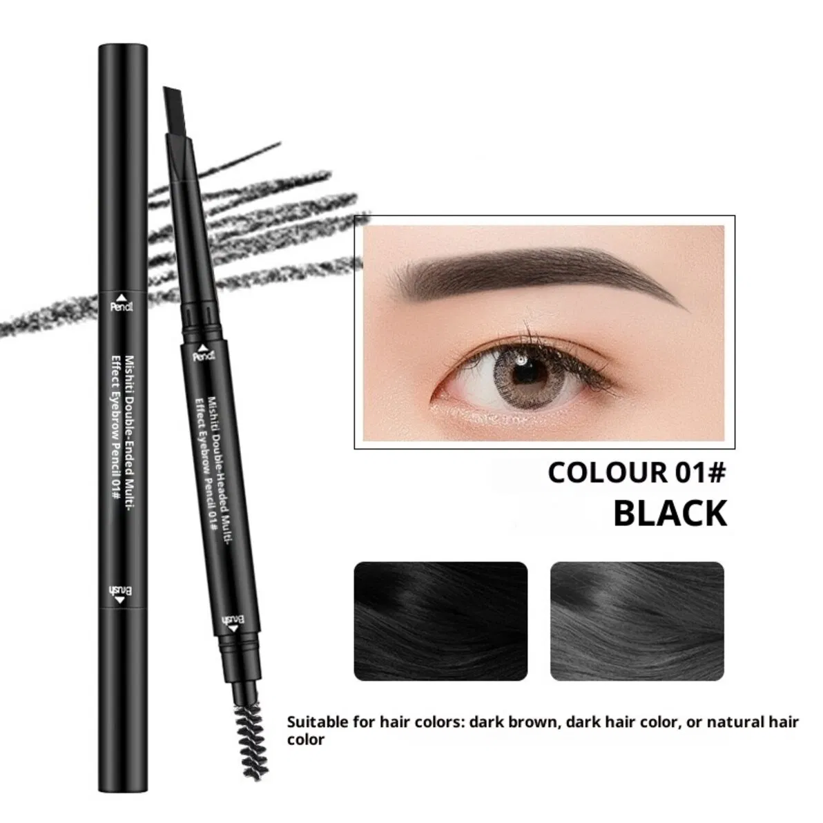 Two Ended Triangular Core Brow Pencil with Slim Tip and Angled Spoolie Brush