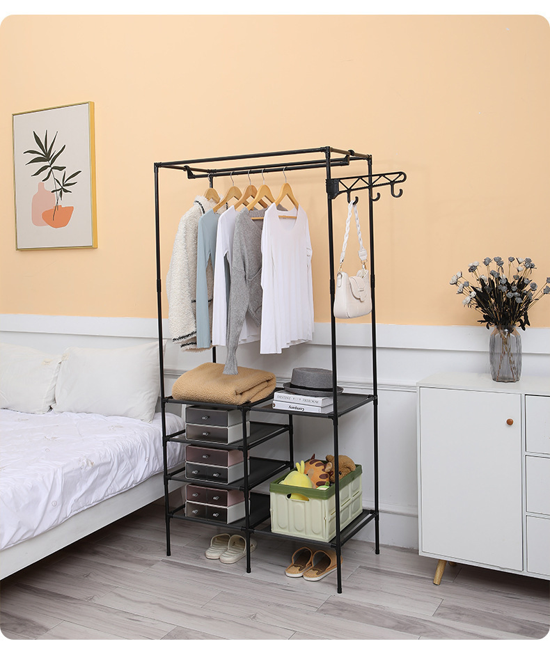 Simple Bedroom Standing Multifunctional Iron Pipe Standing Coat Rack Shoe
