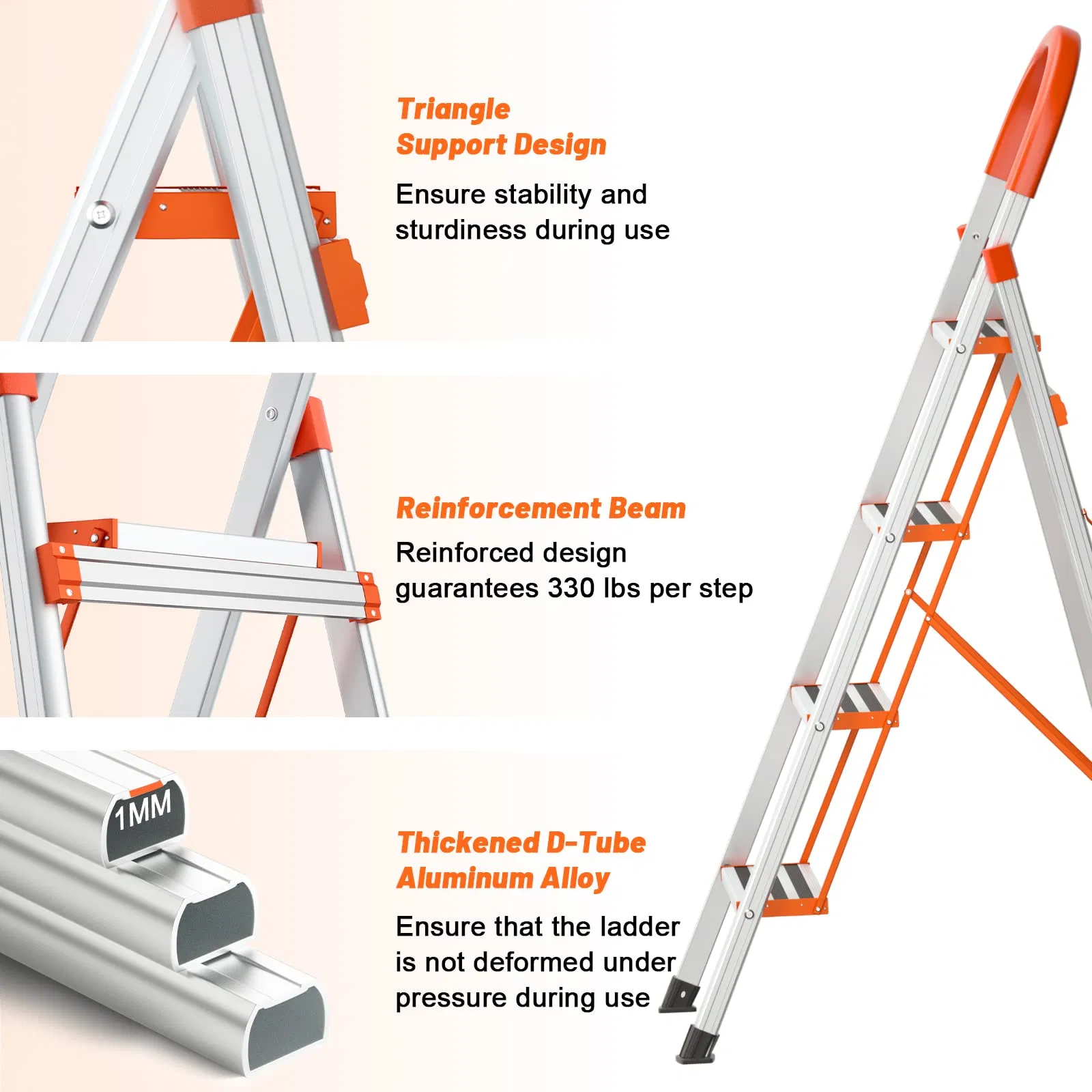 China Supplier 4 Step Ladder Folding Step Stool Stepladders with Anti-Slip and Wide Pedal for Home Kitchen Space Saving