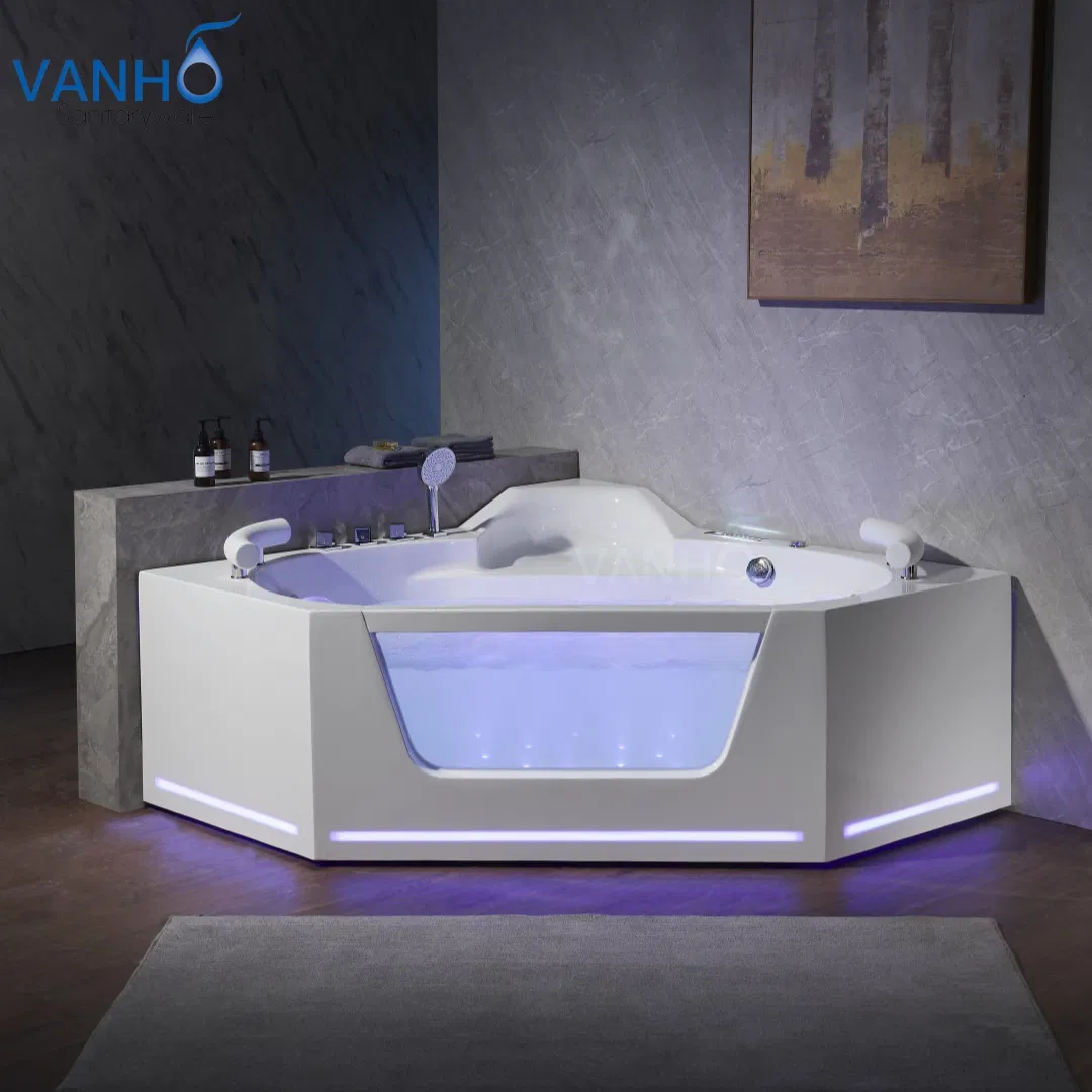 Угловая акриловая ванна с гидромассажем и стеклом