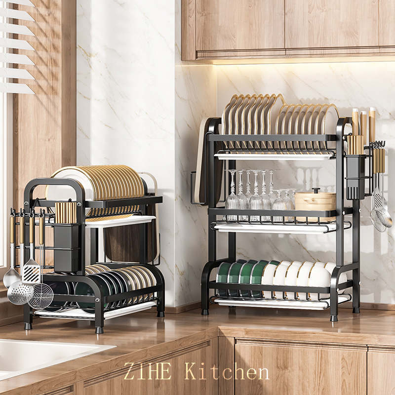 Modern Minimalist Kitchen Countertop Drain Bowl and Dish Integrated Storage Rack