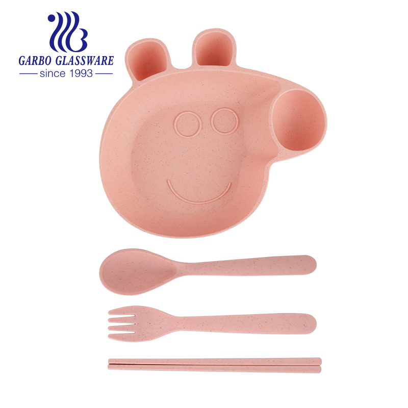 Cat Animal Shape Healthy Wheat Straw Colored Food Use Plastic Eating Plate Dish for Canteen Children Use