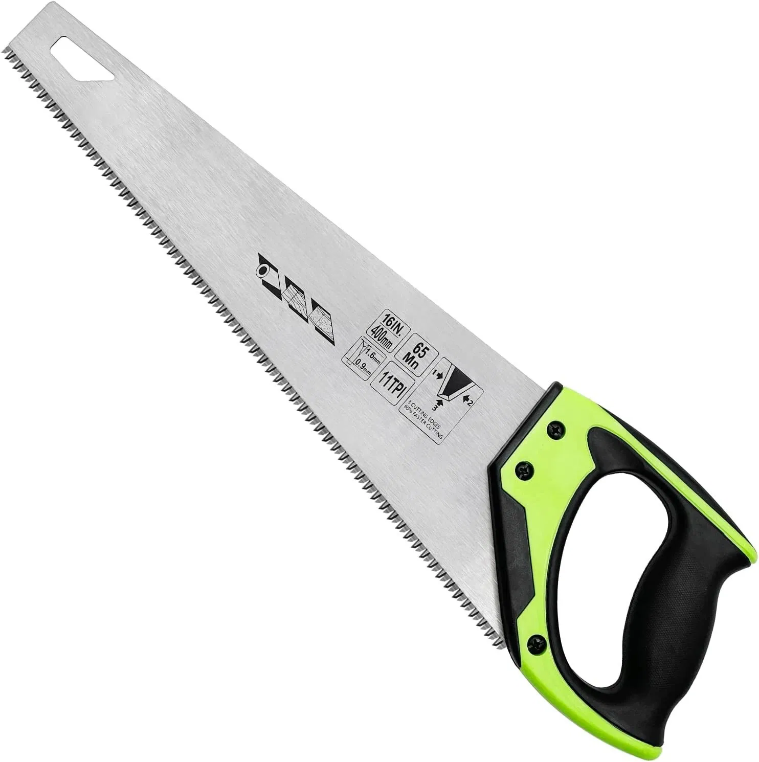 16inches PRO Hand Saw 11 Tpi Fine-Cut Soft-Grip Hardpoint Handsaw Perfect for Sawing Trimming Gardening Cutting Wood Drywall Plastic Pipes Non Slip Handle