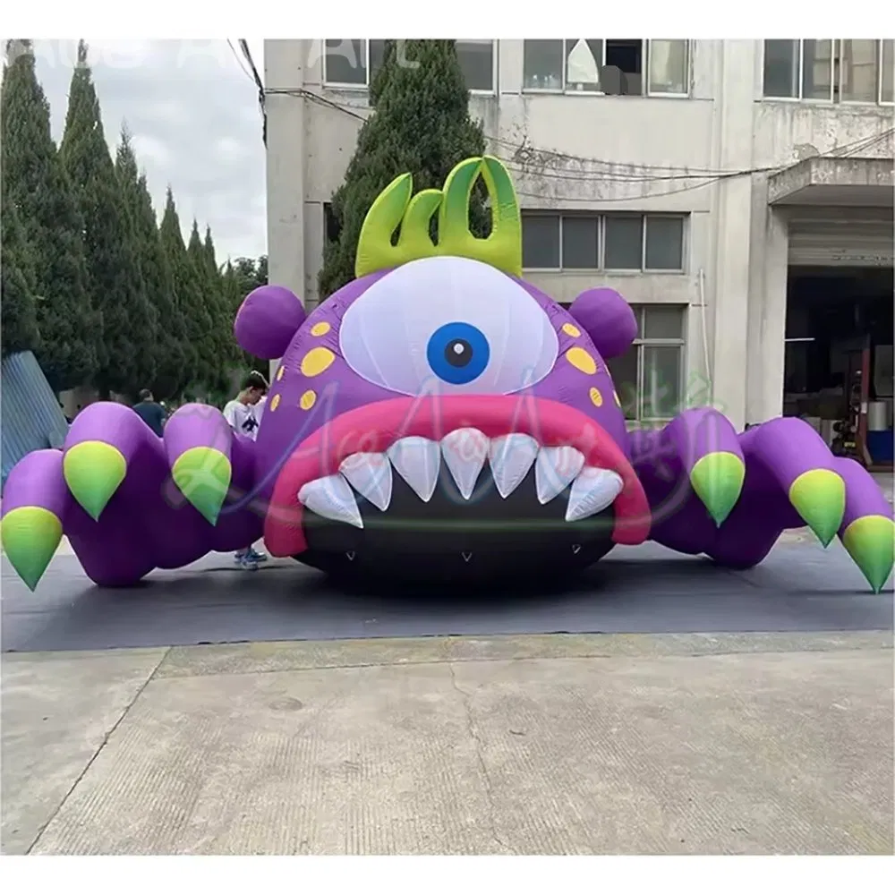 8ml Giant Inflatable Cartoon Single-Eye Monster Balloon with Sharp Tooth Building Decor Event Halloween City Nightclub Advertising Props