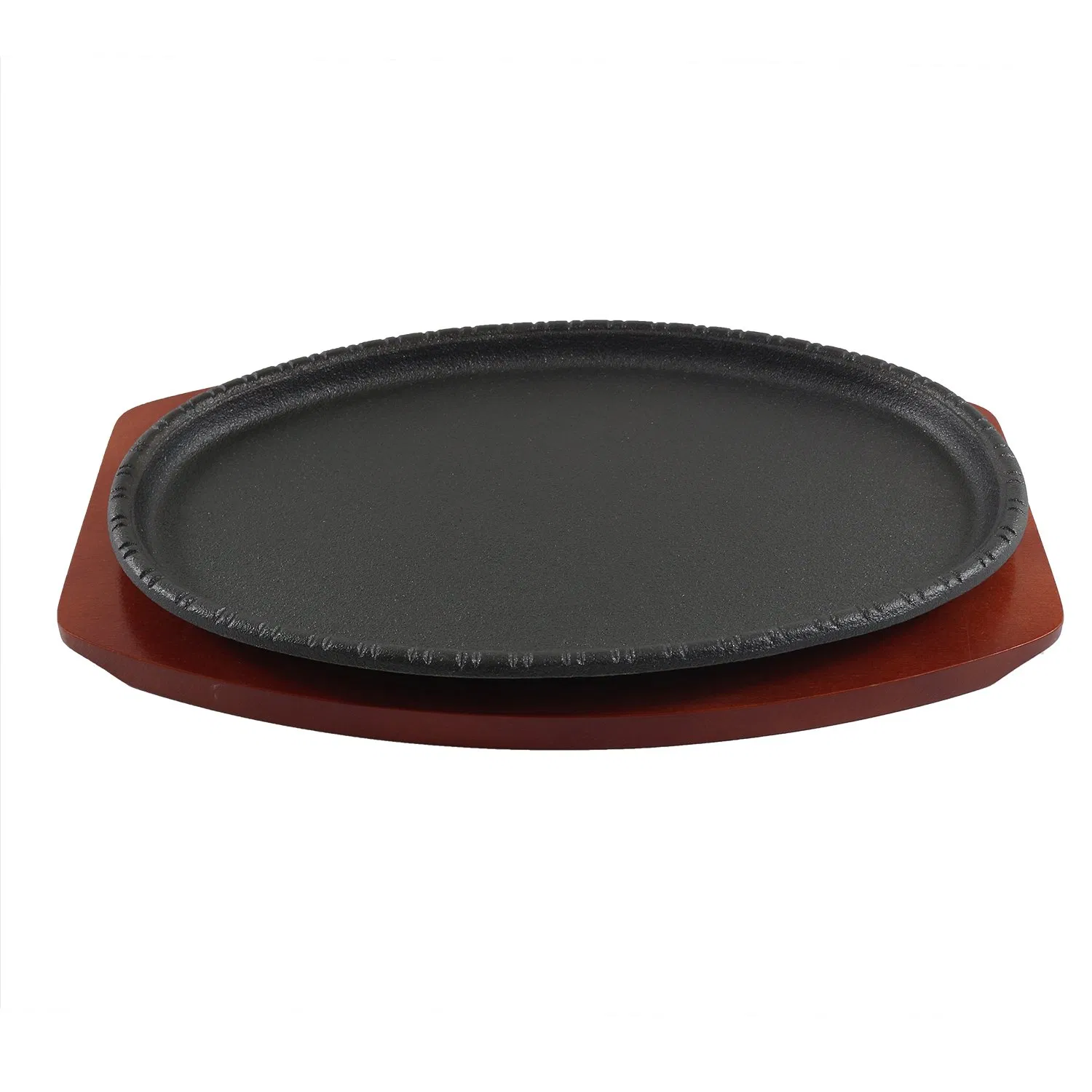 Pre-Seasoned Cast Iron Oval Grill Pan with Wooden Tray Ideal for Grilling Serving Baking Pan Griddle