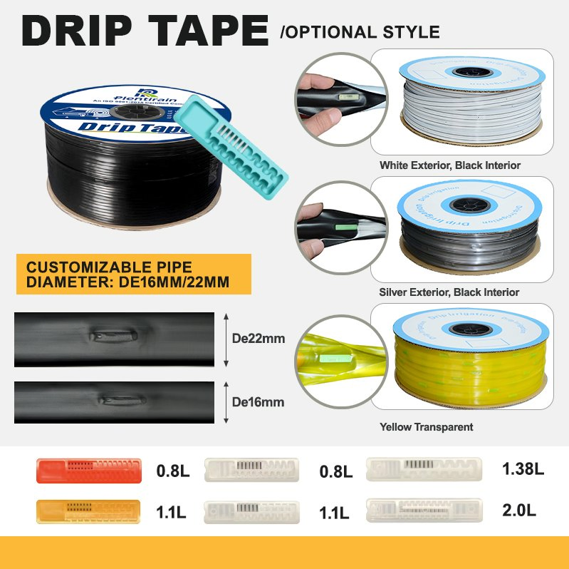 Drip Irrigation System Plastic 16mm Hose Emitter and Valve Fittings Flat Drip Tape for Agriculture Farm Potato Chili Peppers