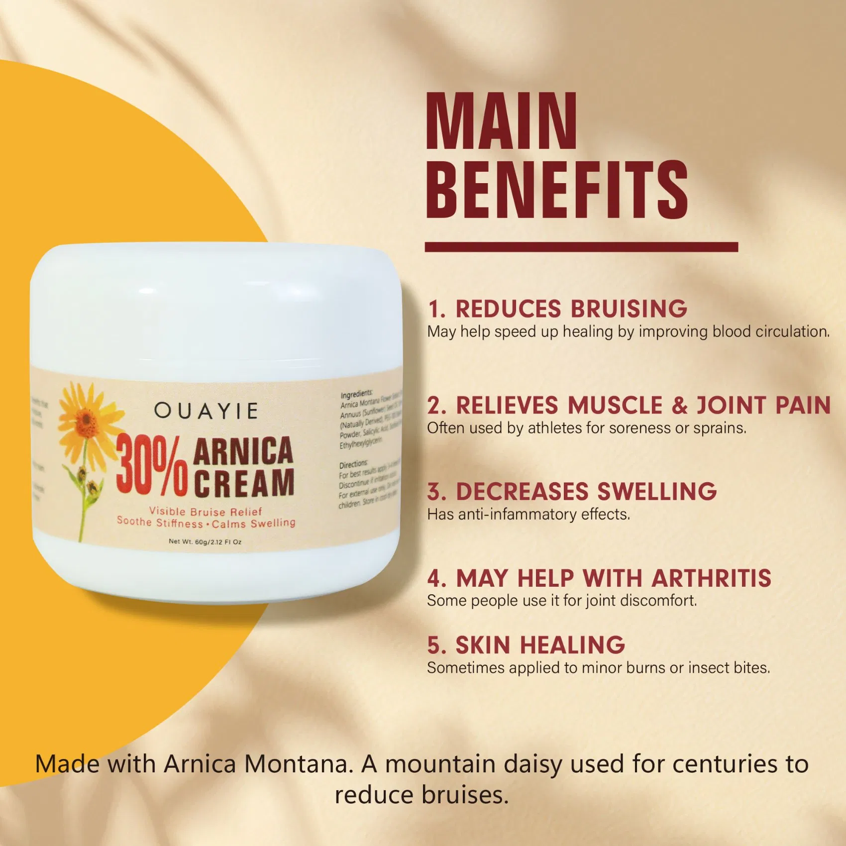 Beauty Cosmetics Soothing Moisturizing Bruise Relief Mountain Gold Car Flowers Cream