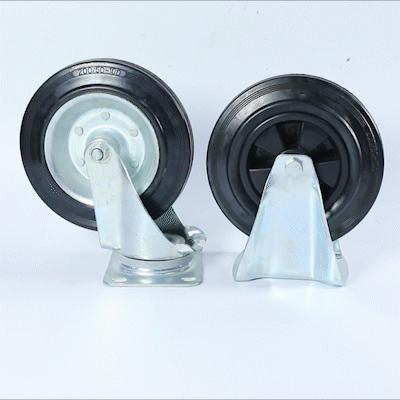 Industrial Wheel Castor 6 Inch Black Rubber Wheel PP Core Caster Wheel Rubbish Bin Trolley Swivel Locking Brake Type