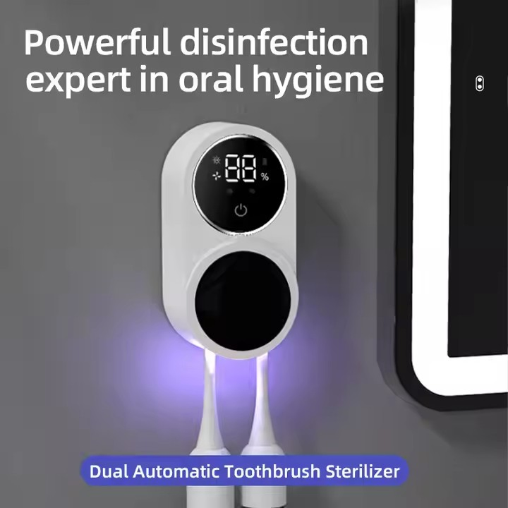 Custom Logo UV Toothbrush Sterilizer – 5-Minute UV-C Sanitizer, Mini Fan Dry, USB Rechargeable