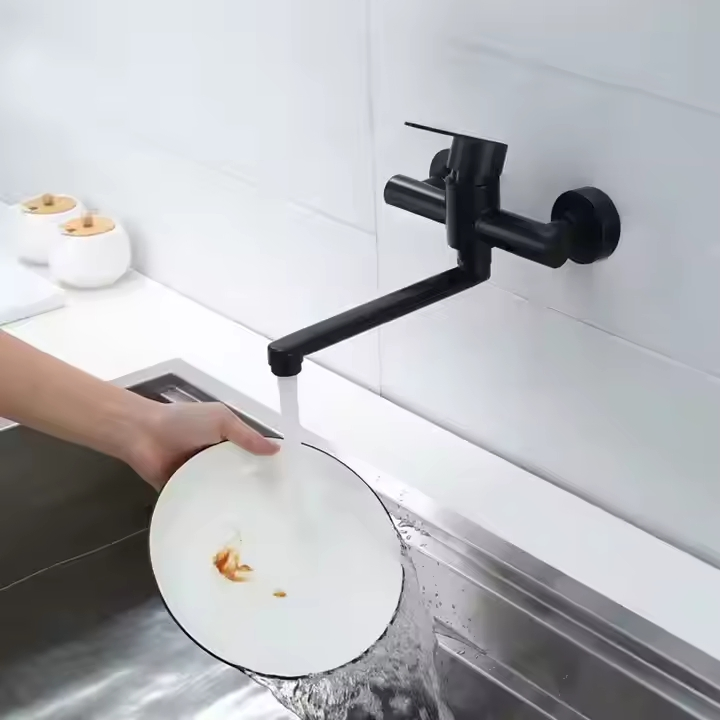 Смеситель для кухни настенный, поворотный, из нержавеющей стали