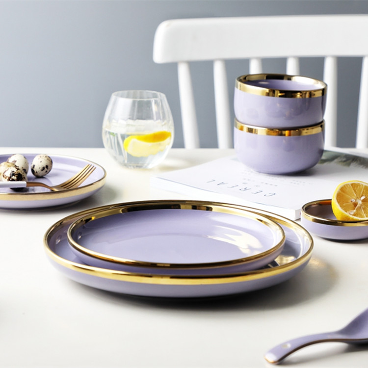 European Purple Color Custom Porcelain Dinner Tableware