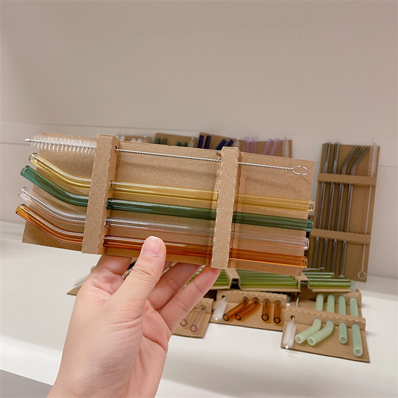 Top Sell Reusable High Borosilicate Glass Straws Glass Straws 10mm Glass Drinking Straw Set with Custom Logo