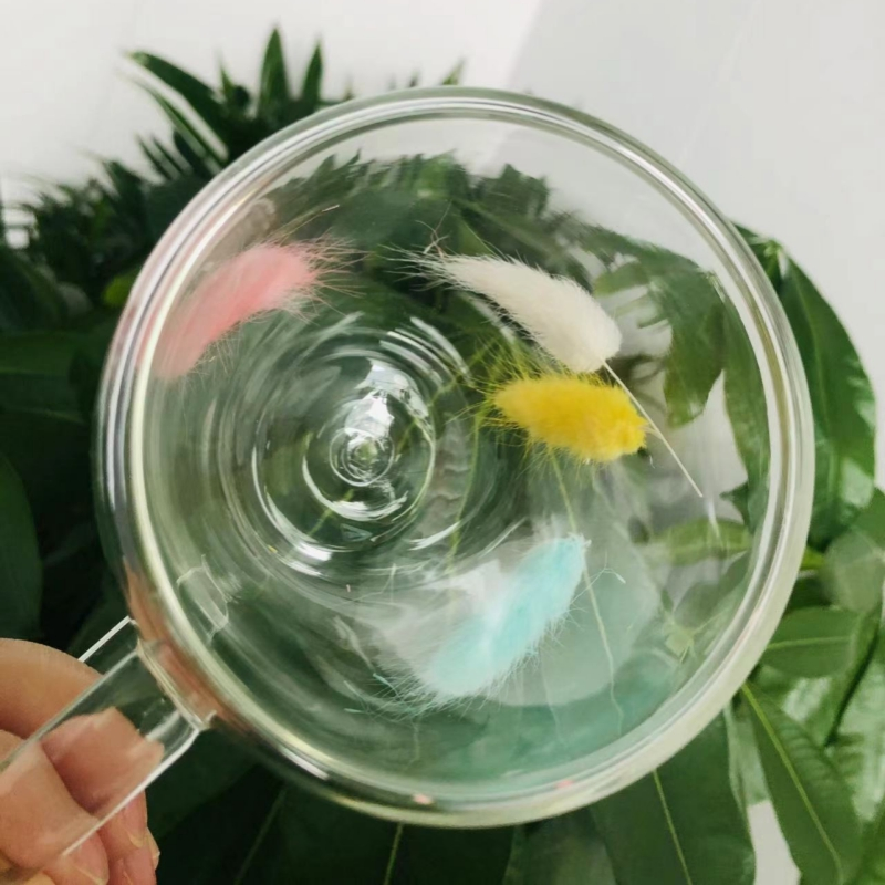 Hot Sale Creative Feather Dried Flower Double Wall Glass Mug for Coffee Milk Hot Water Tea 350ml