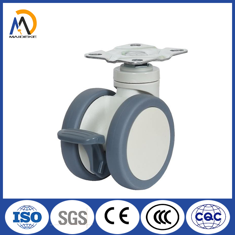 Medical Universal Wheel with Brake, TPR Silent Dual-Wheel Flat Wheel