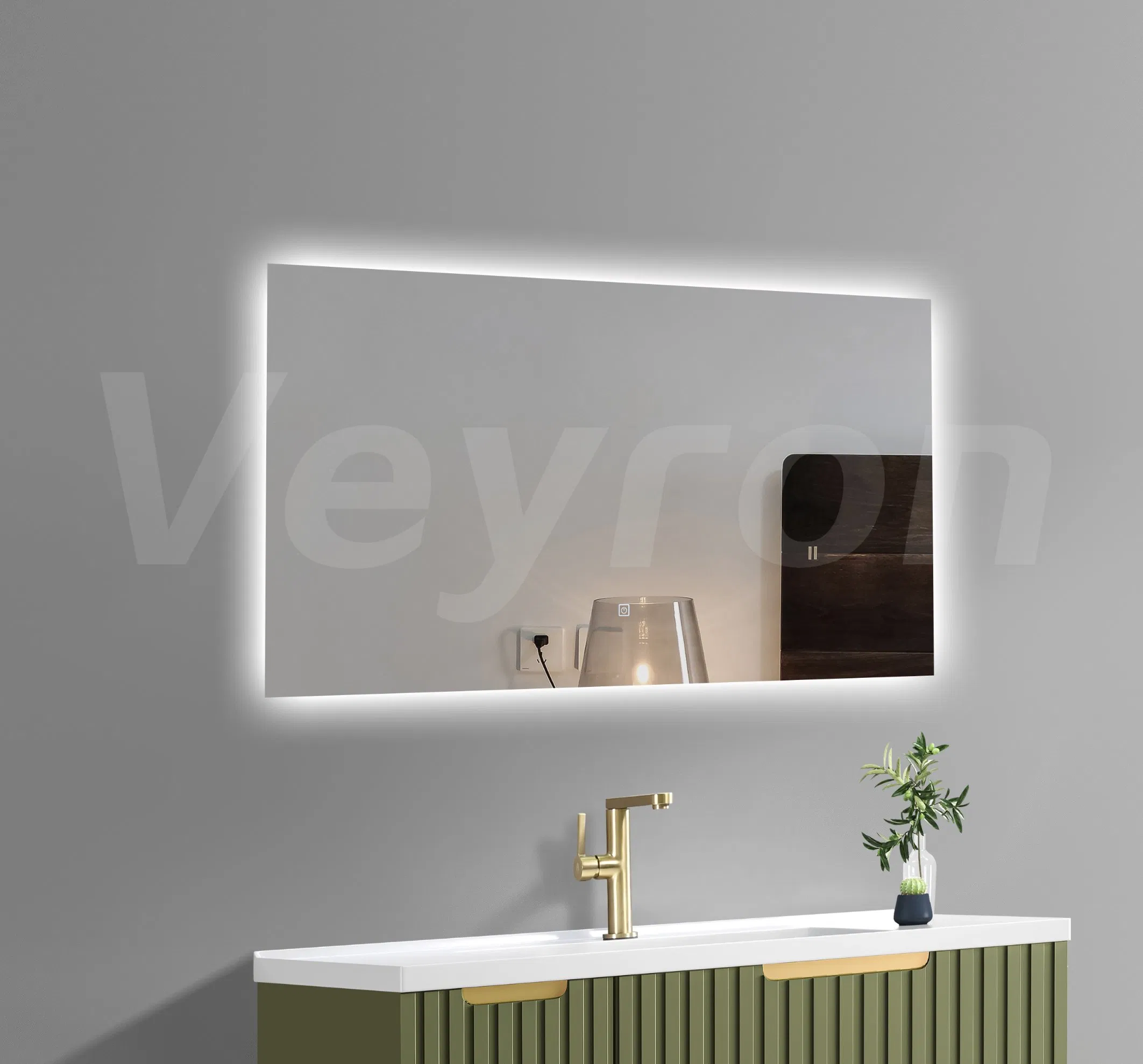 Hotel Home Decoration Smart Touch Stepless Dimmable, Anti-Fog Front Lit and Backlit Rectangle Metal LED Mirror with Lights