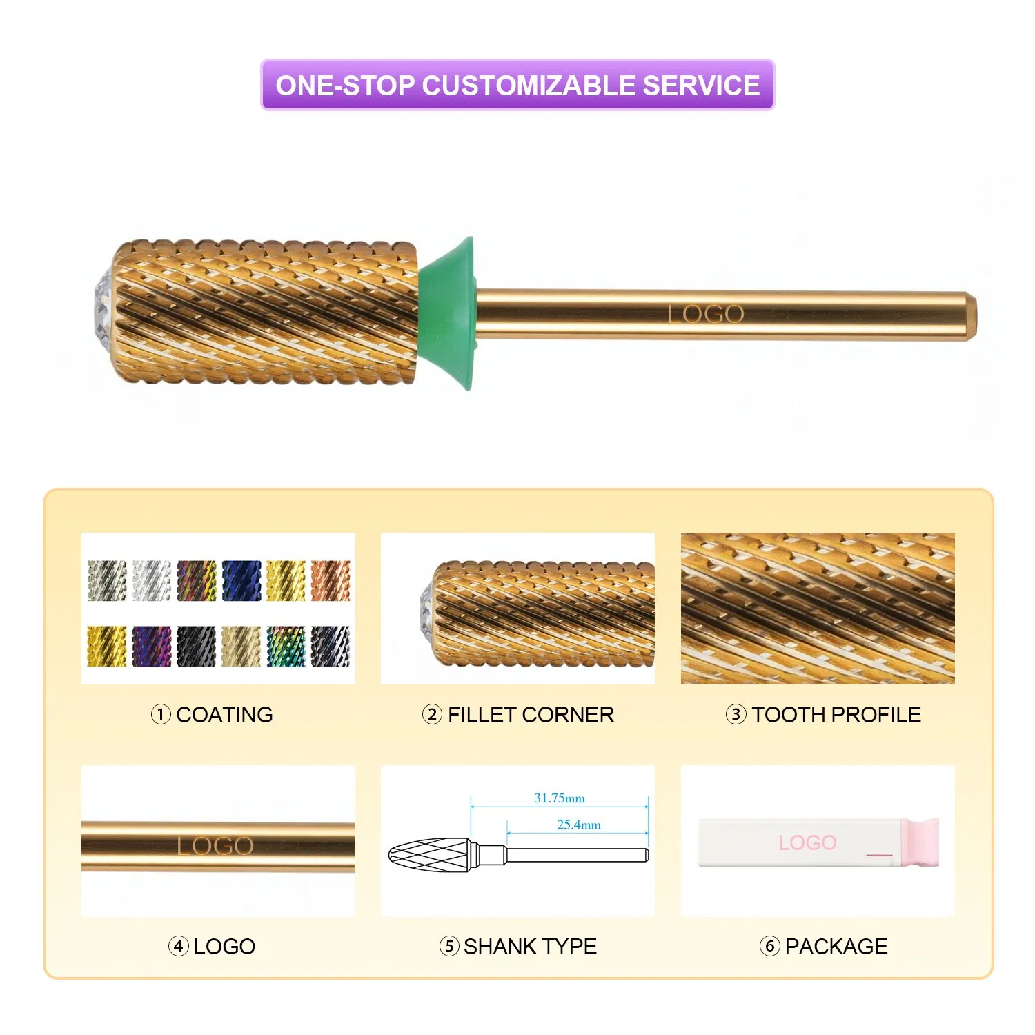 Customized Labels Nail Drill Bits Set Diamond Tungsten Carbide 4xc 5xc Nail Drill Bit for Salon