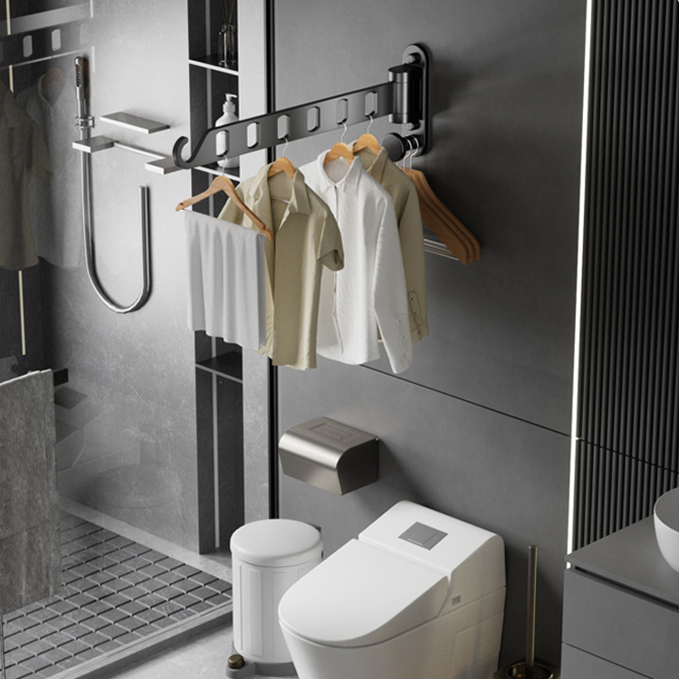 Sanipro 180 Degree Rotation Saving Space Wall Mounted Storage Hanger Folding Clothes Hanging Rod Bathroom Balcony Drying Rack