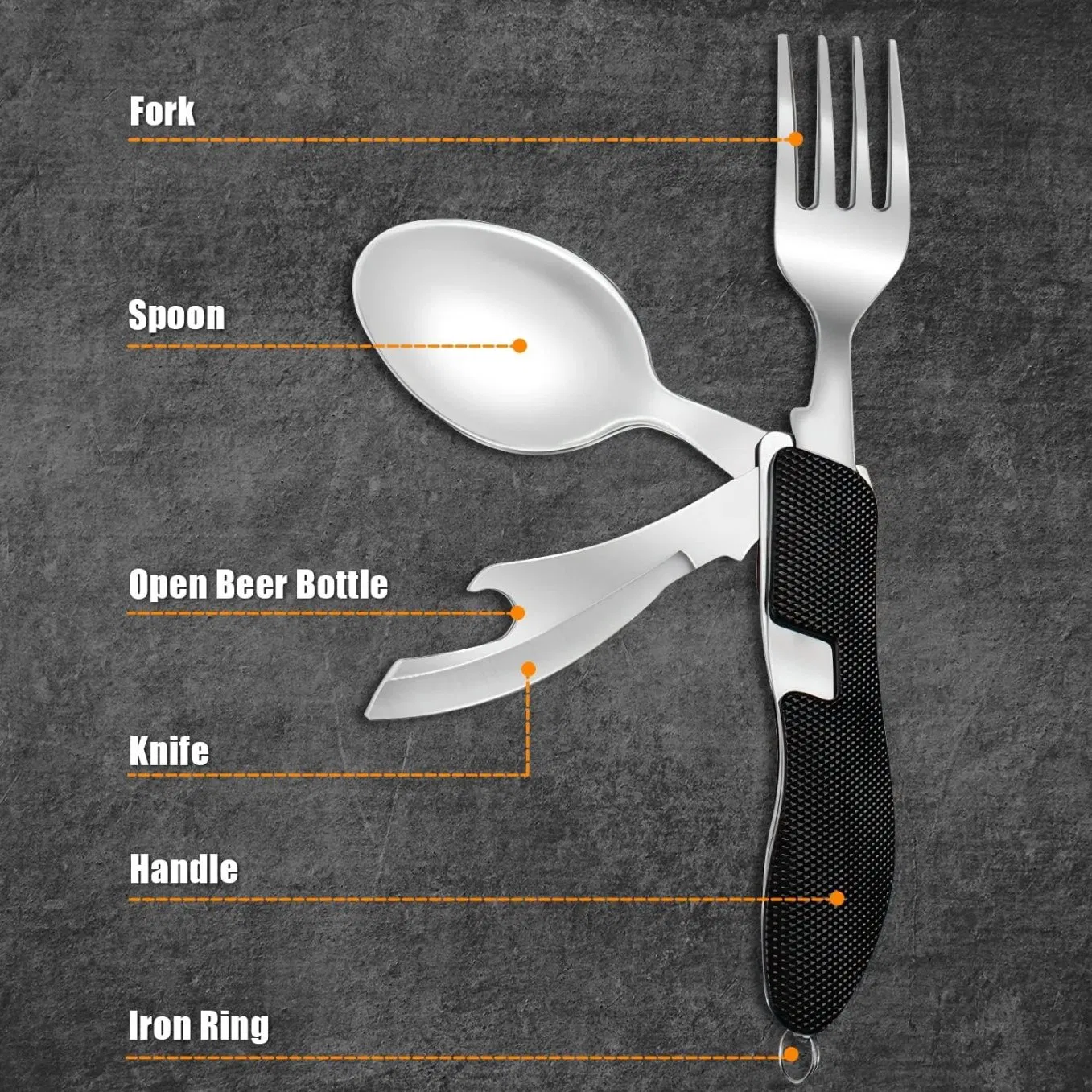 New Design Camping Travel 6-in-1 Green Stainless Steel Foldable Cutlery Set