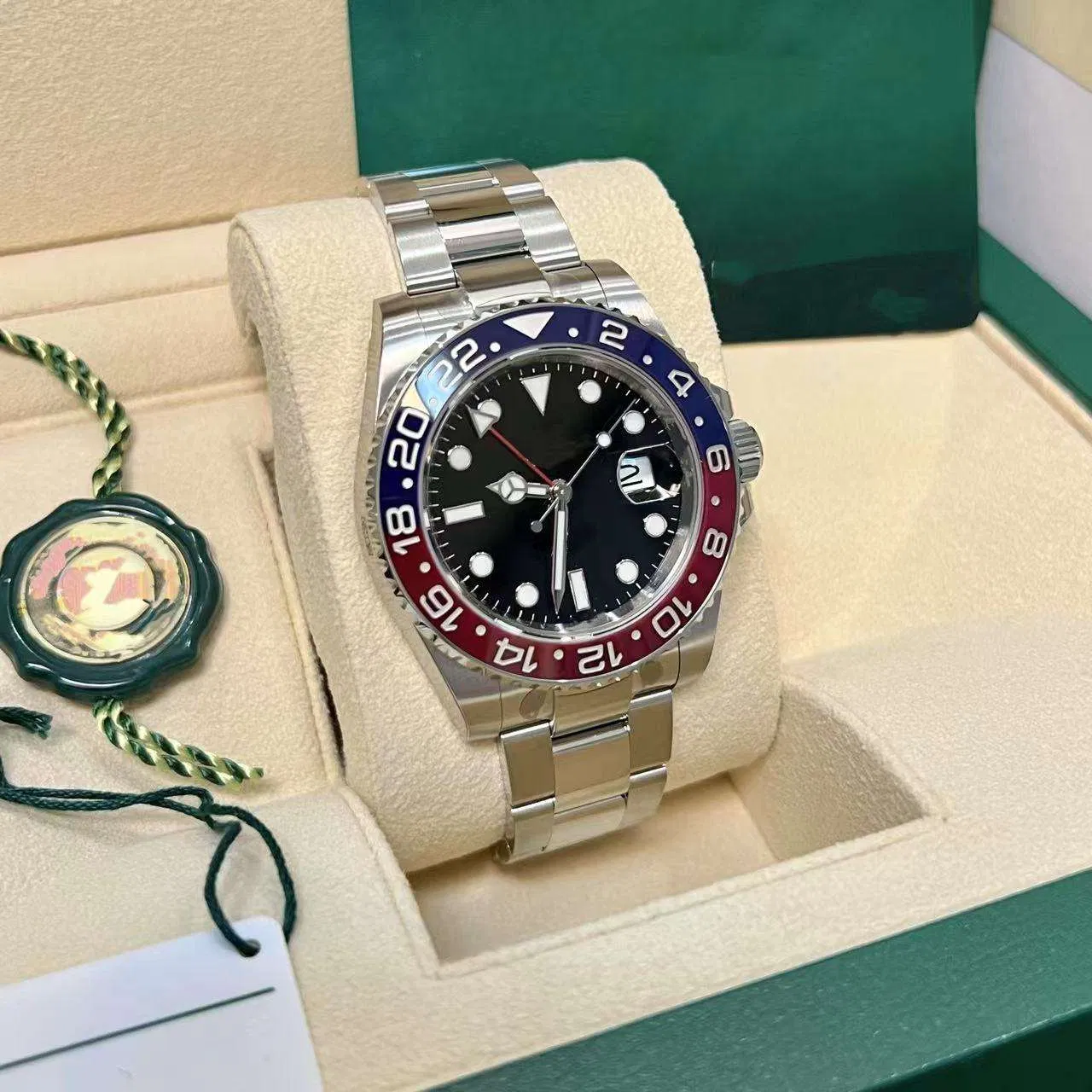 Christmas Gift 5A+ Top Quality Rlx Cola Watch Vsf 3285 Swiss Movement Sapphire Mirror 904L Stainless Steel Men's Watch