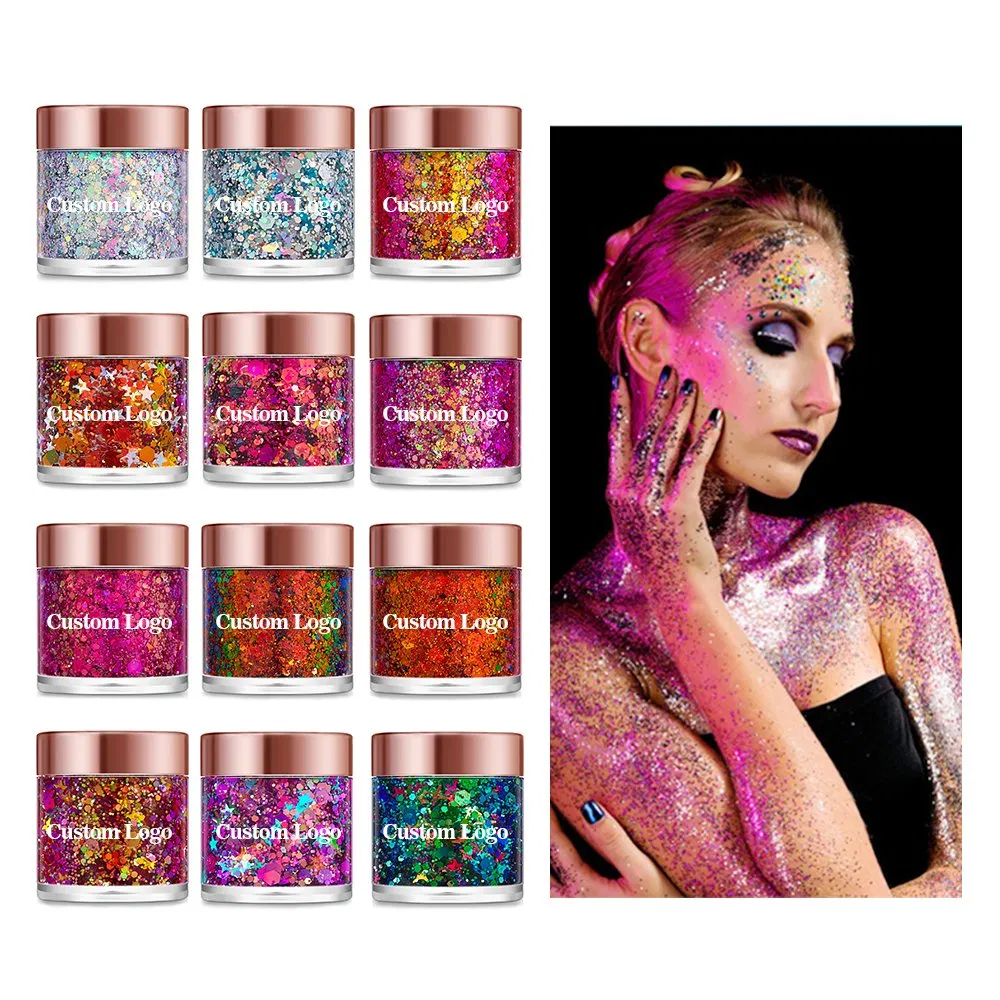 Makeup Liquid Face Body Glitter Gel Holographic Chunky Chameleon Eyeshadow Glitter Gel