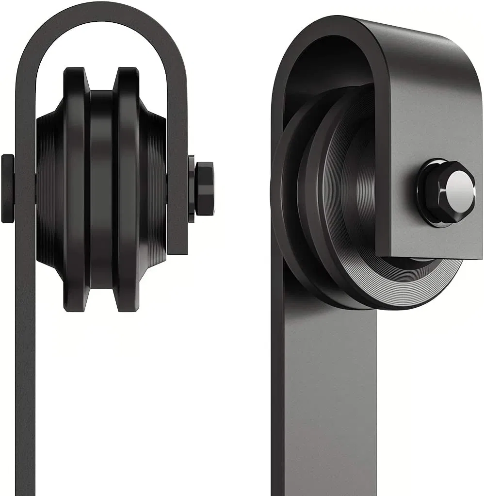 Black Barn Door Hardware Kit Carbon Steel Sliding Track Rail Hanger Roller