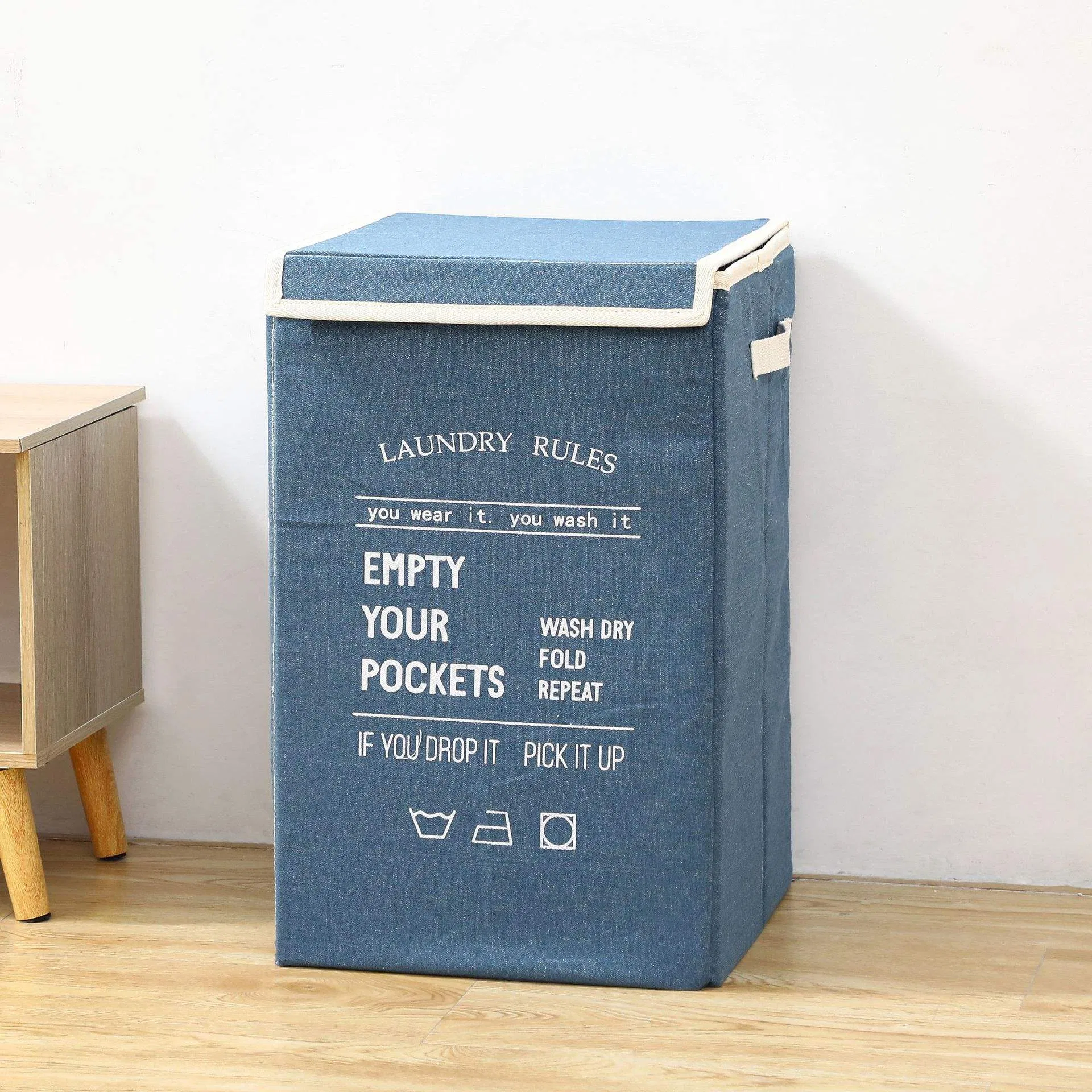 Foldable Floor-Standing Laundry Basket with Lid for Bathroom Bedroom