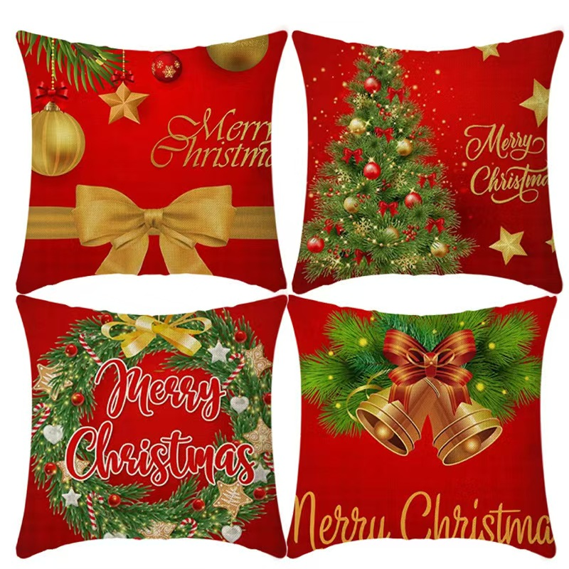 Decorations Reindeer Snowman Throw Pillow Covers Merry Christmas Season Red Chair Cushion